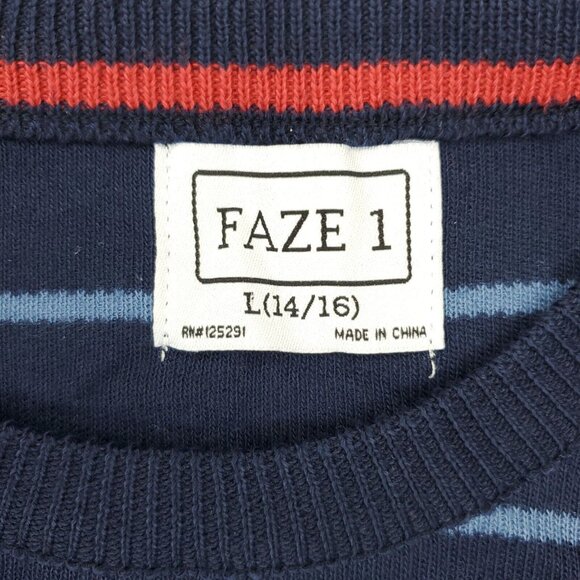 Faze 1 Sweater Boys Large 14/16 Blue Multi Stripped Pullover Crew Neck - Picture 4 of 9